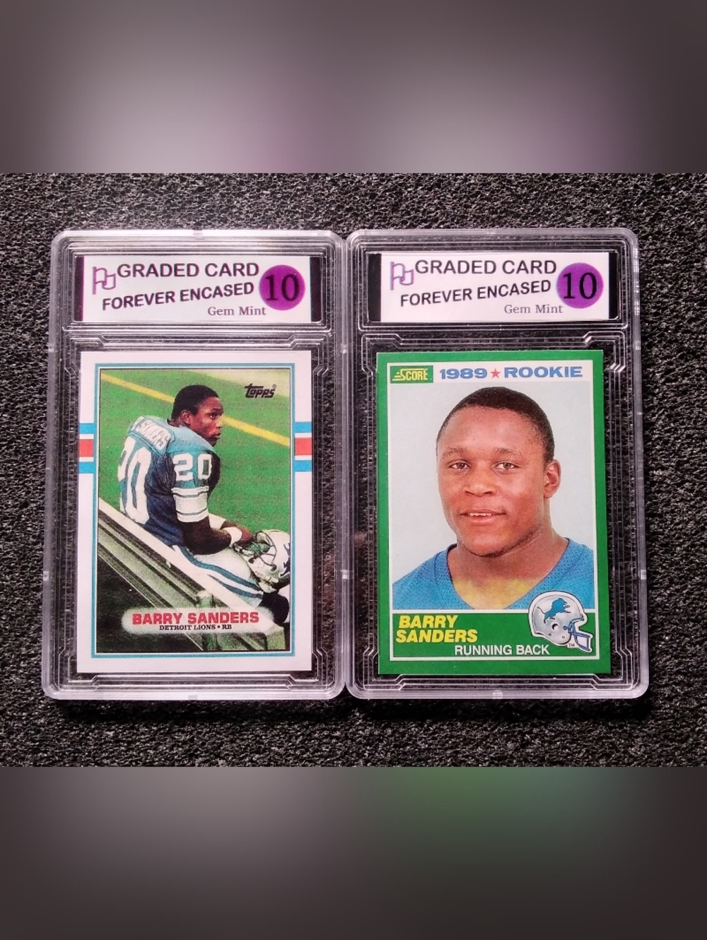 Barry Sanders Detroit Lions HOF Football Rookie Card Set. Graded 10 Gem Mint